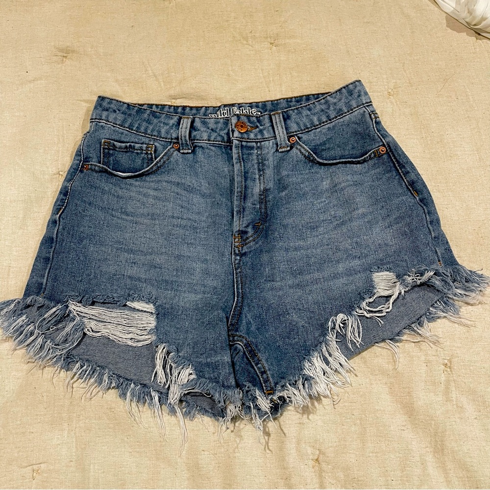 High Rise Distressed Denim Shorts